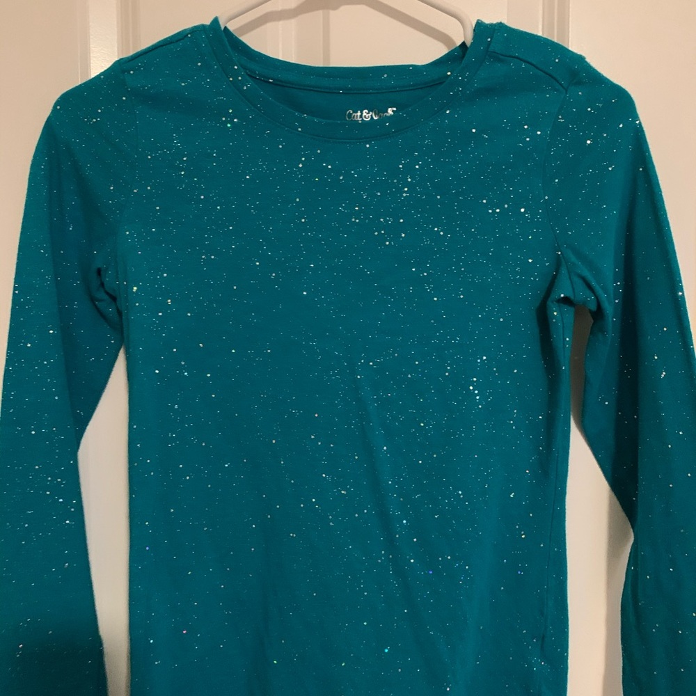 Sparkly teal longsleeve girls shirt